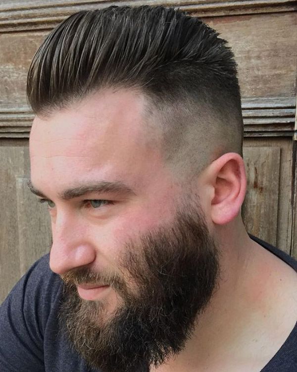 Brush Back with Mid Skin Fade and A Beard 